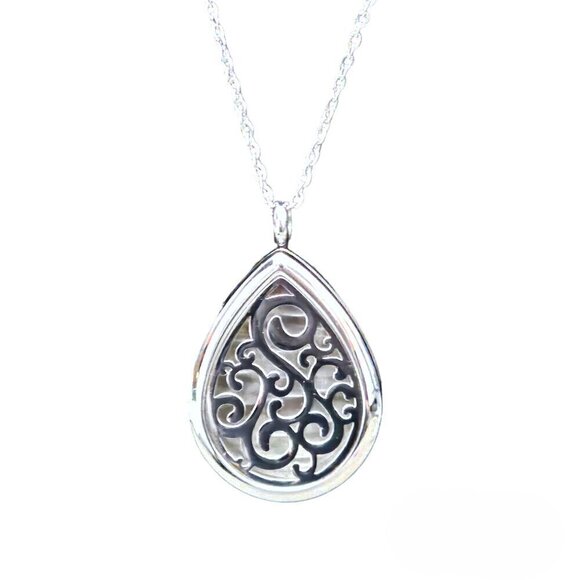 Silver Tone Stainless Steel Teardrop Swirl Essential Oil Pendant Necklace - Picture 6 of 8